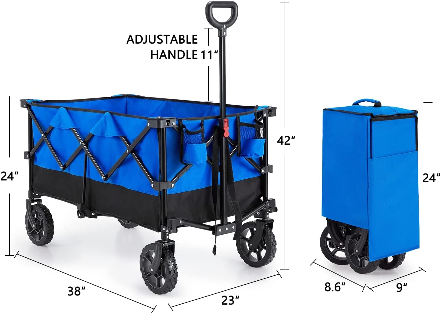 Mellcom Folding Wagon Cart, Outdoor Utility Foldable Trolley for Travel, Shopping, Camping, Blue