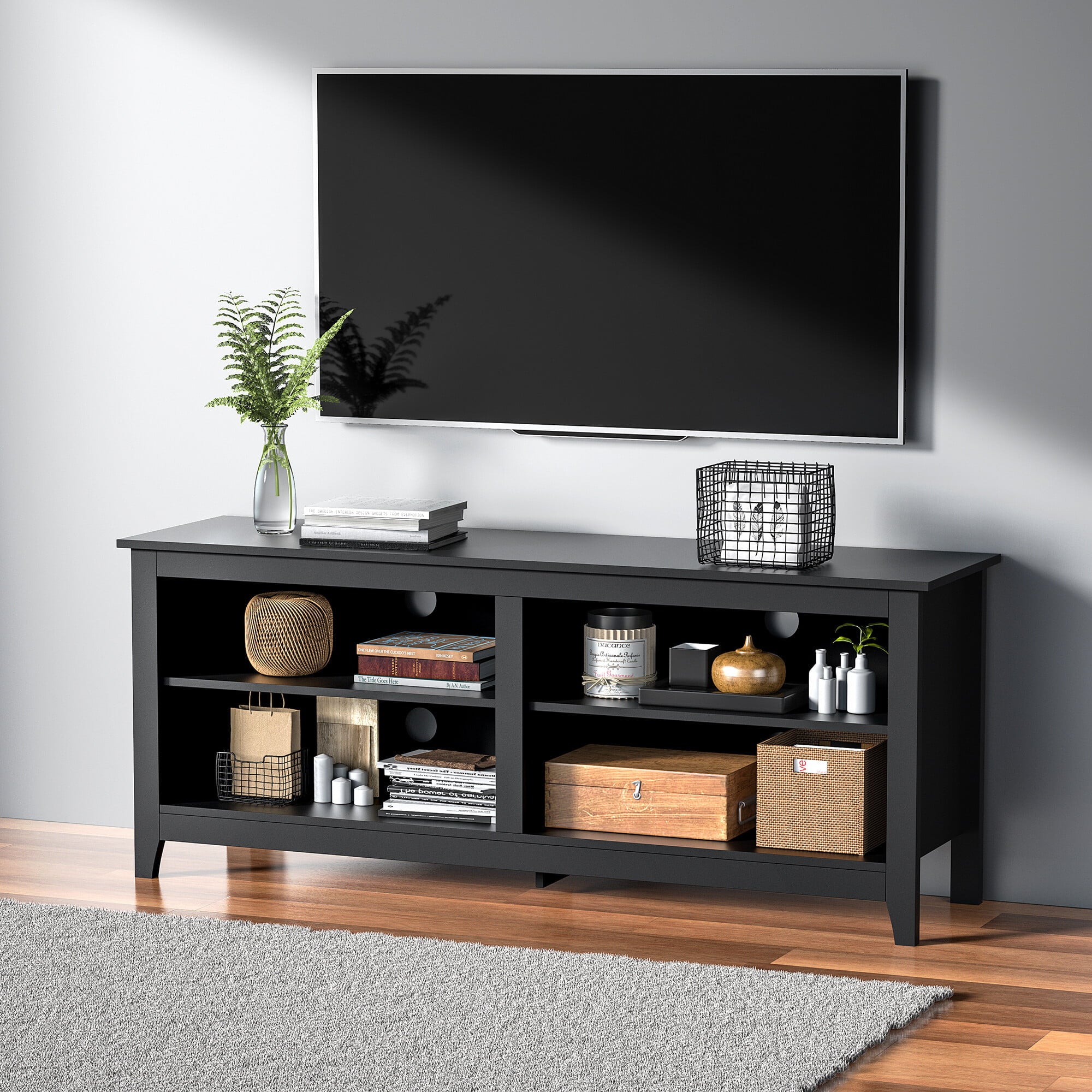 HomGarden 4 Cube Modern MDF TV Stand Console for TVs up to 55'', Adjustable Shelves, Black