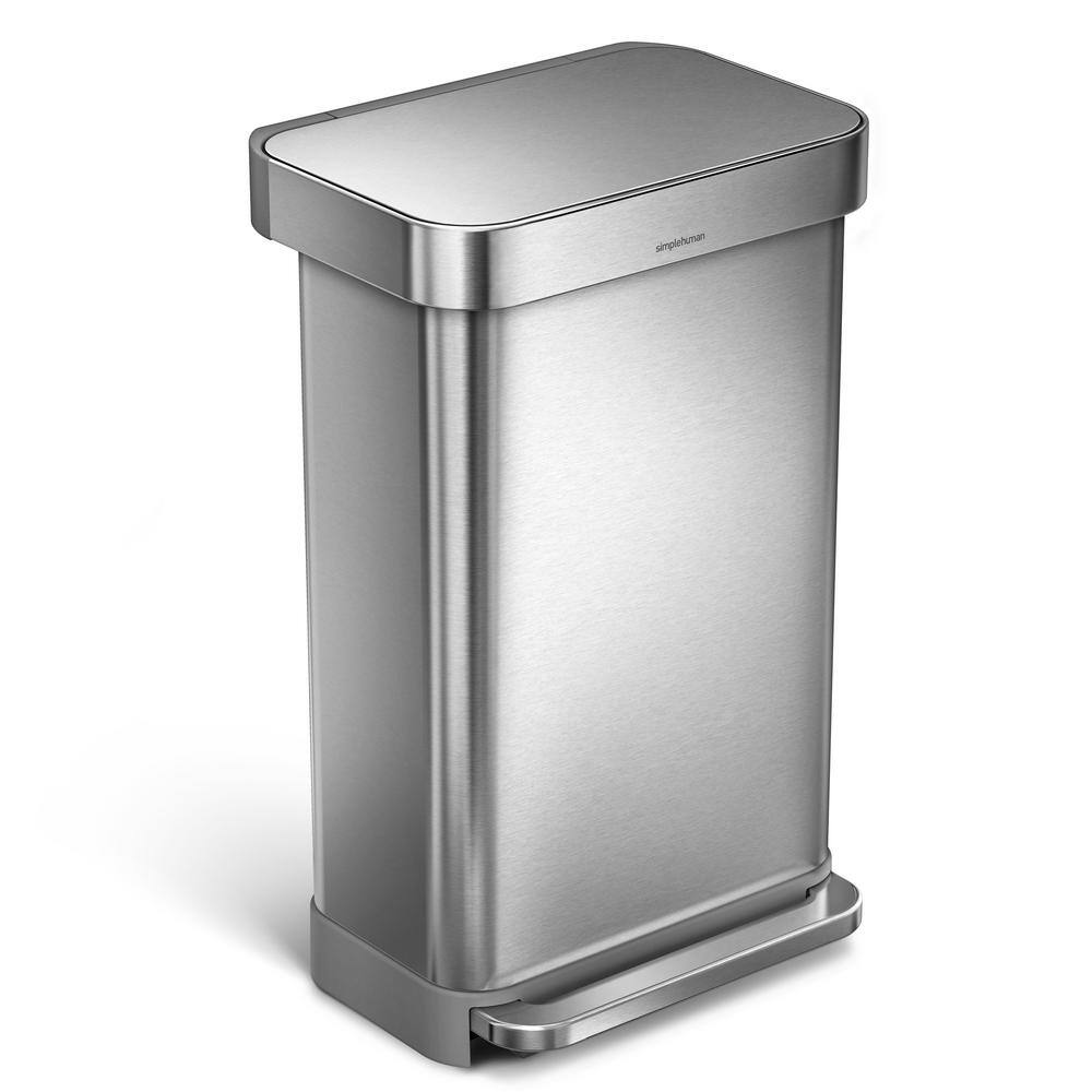 simplehuman 45-Liter Nano-Silver Clear Coat Brushed Stainless Steel Rectangular Liner Rim Step-On Trash Can CW2024