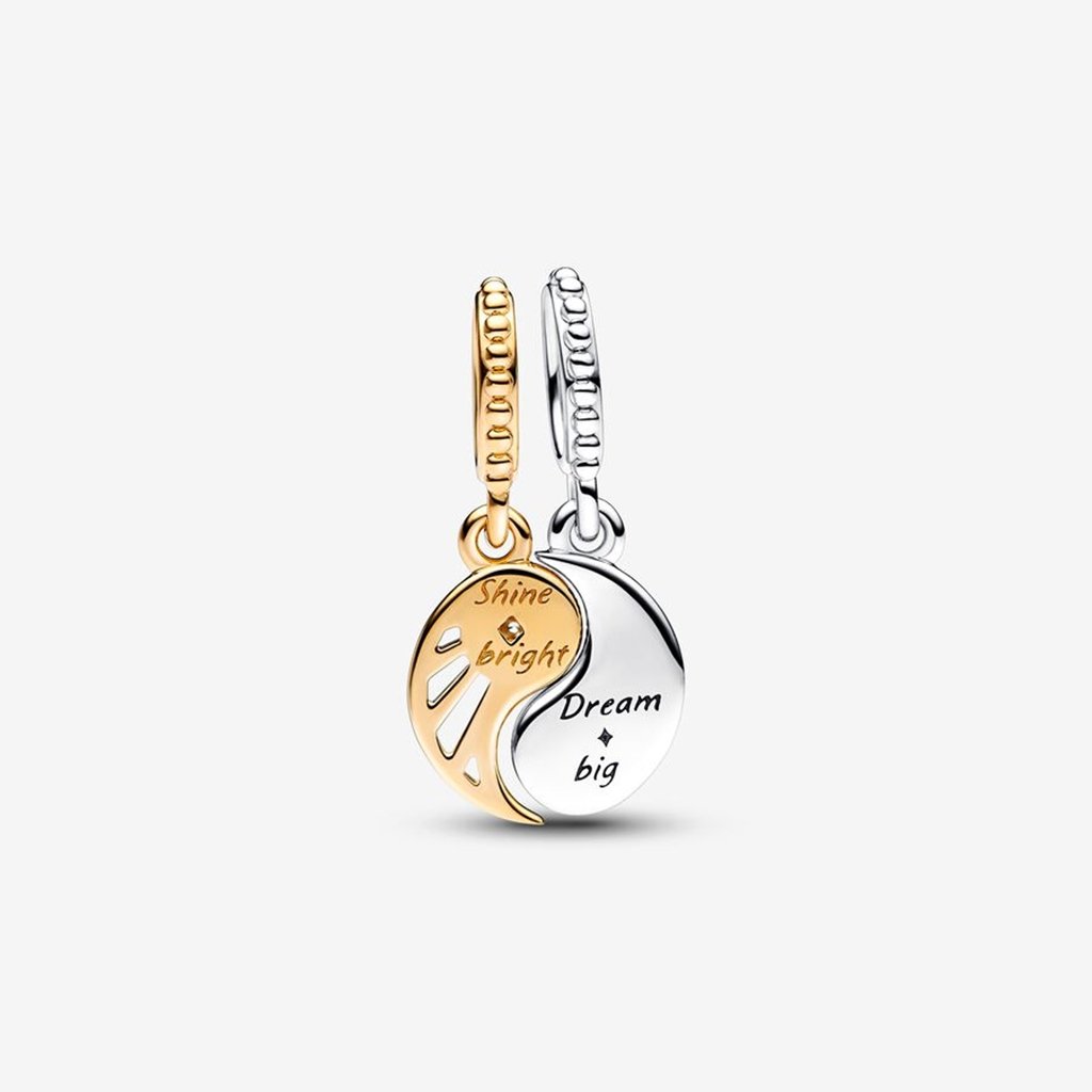 PANDORA  Two-tone Splittable Sun & Moon Dangle Charm