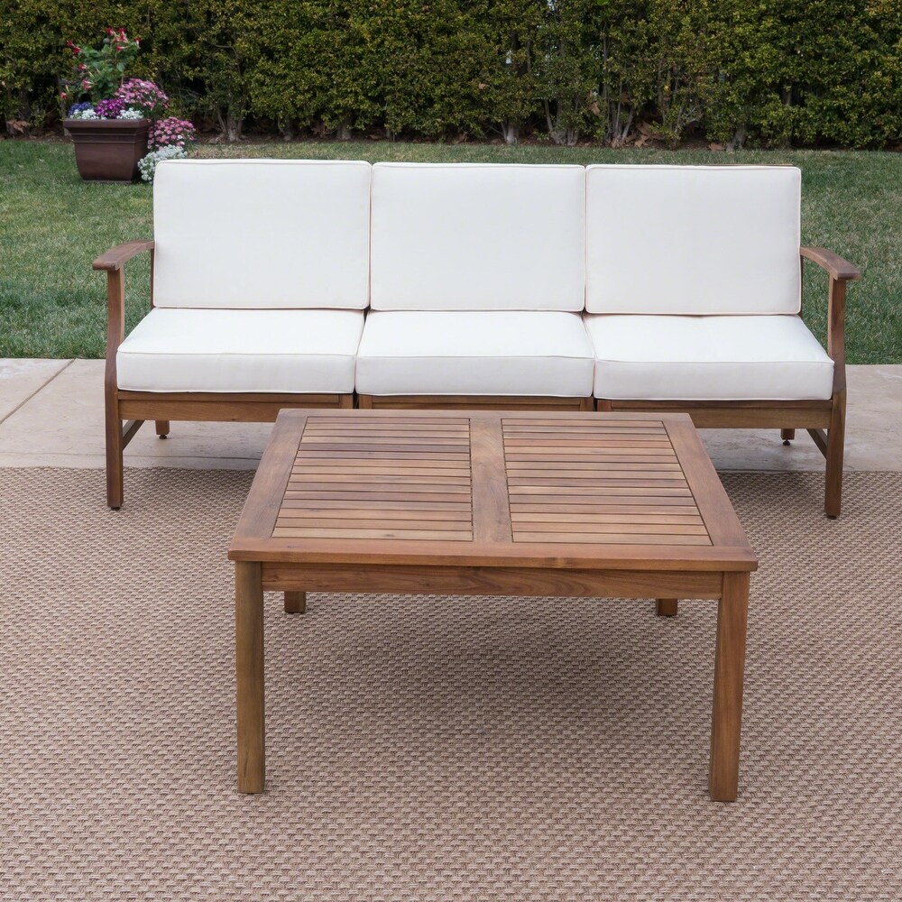 Perla Outdoor Acacia 4 pc. Cushioned Sofa and Table Set by Christopher Knight Home