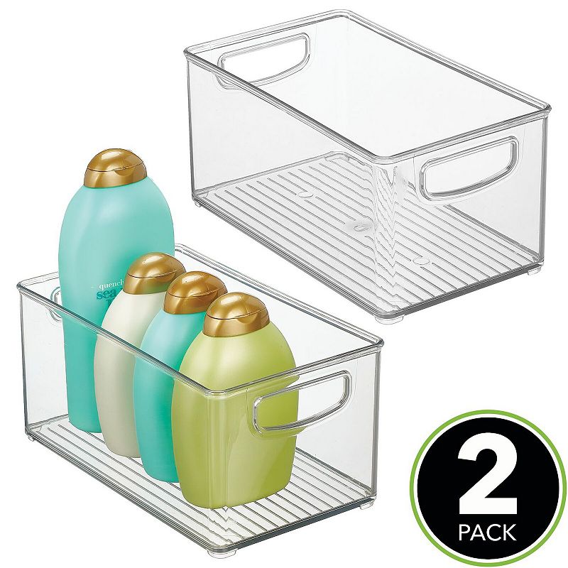 mDesign 10 x 6 x 5 Plastic Bathroom Storage Organizer Bin with Handles - 2 Pack