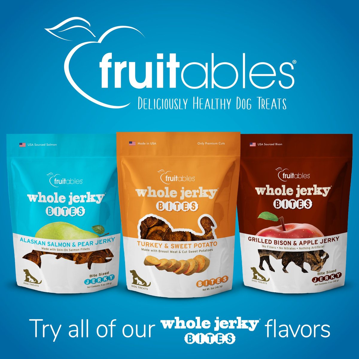 Fruitables Whole Jerky Bites Turkey and Sweet Potato Dog Treats