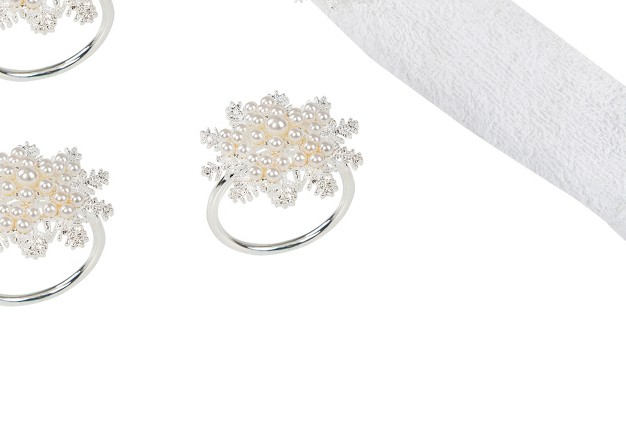 C amp f Home Pearl Snowflake Decorative Napkin Ring Set Of 4