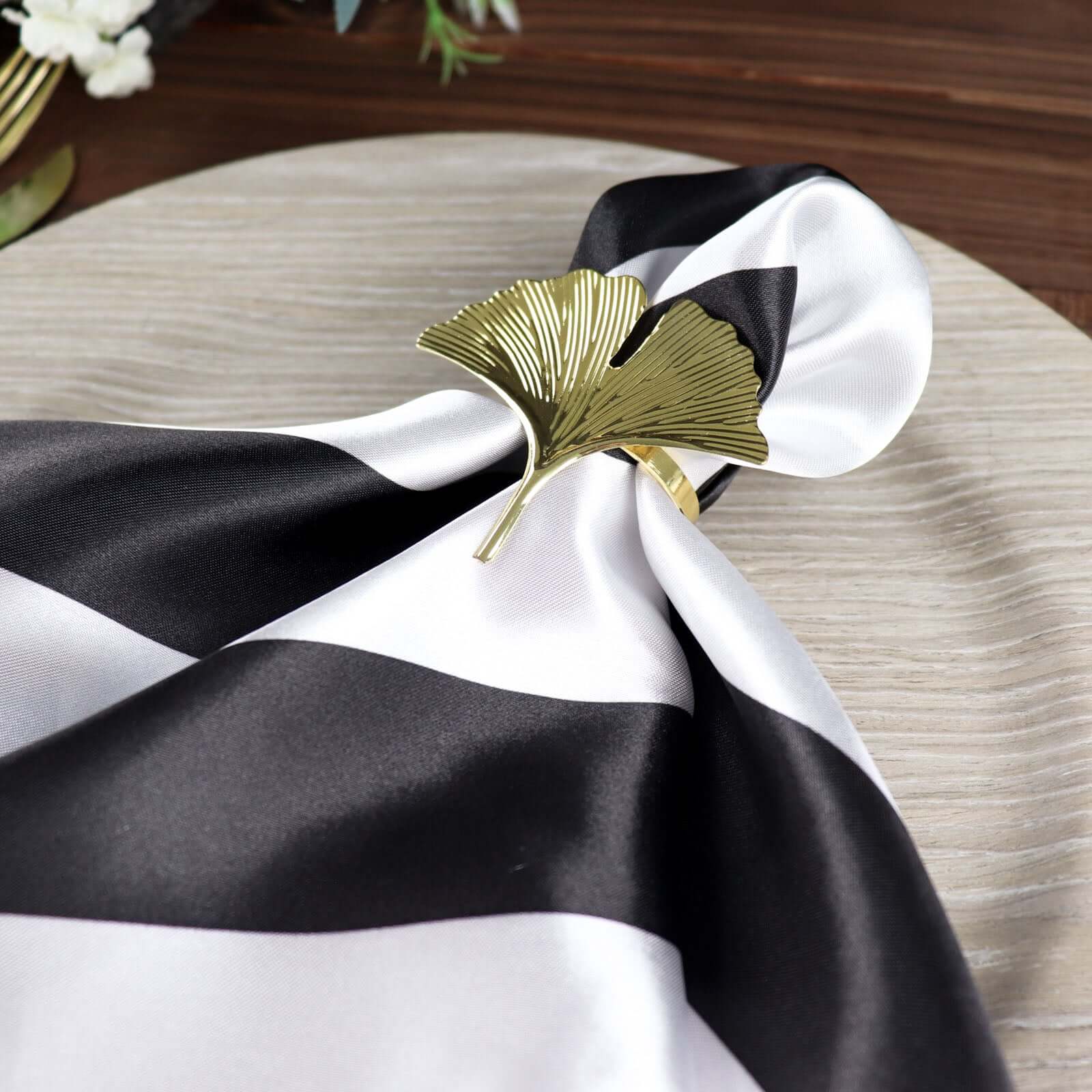 5 Pack Black and White Striped Satin Cloth Dinner Napkins 20