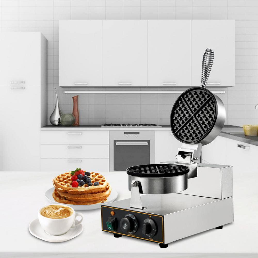 VEVOR 1100 W Commercial Round Waffle Maker Stainless Steel Nonstick Belgian Waffle Maker Temperature and Time Control