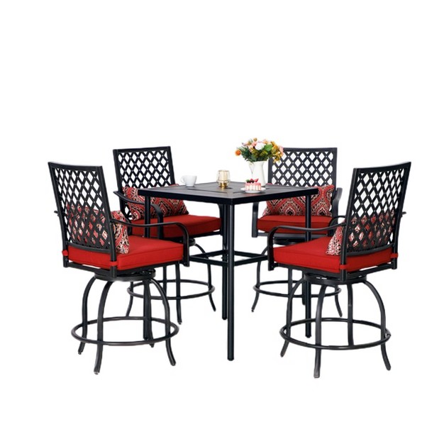 5pc Outdoor Set With Swivel Stools amp Cushions amp Square Metal Table Captiva Designs