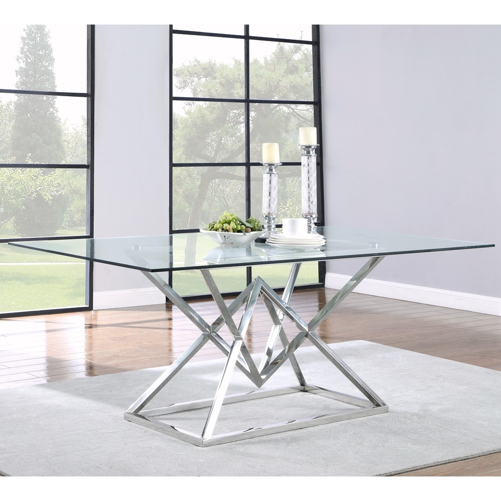 Modern Art Design Glass and Chrome Dining Set with Velvet Chairs