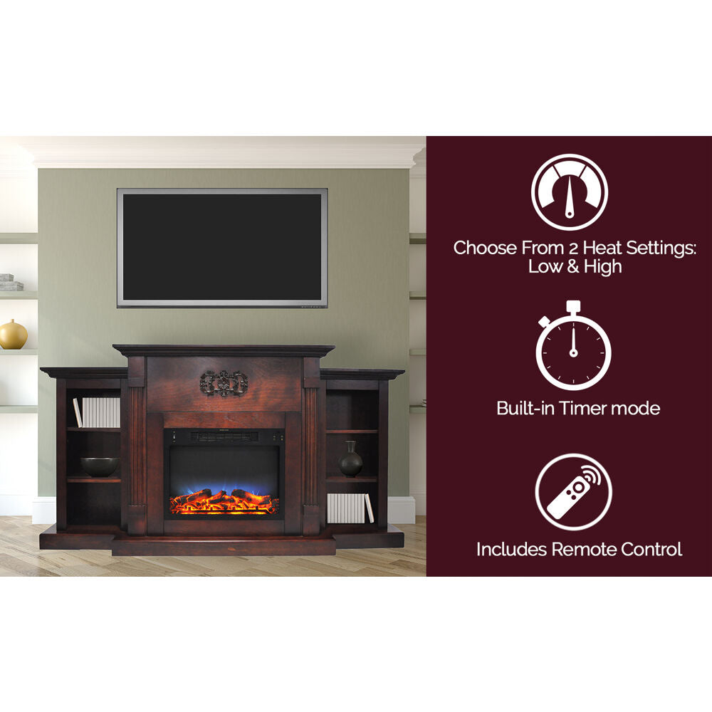 Cambridge Sanoma 72'' Electric Multi-Color LED Fireplace with Charred Log Insert | For Rooms up to 210 Sq.Ft | Remote | Mahogany Mantel | Adjustable Heat Settings | Storage | Timer