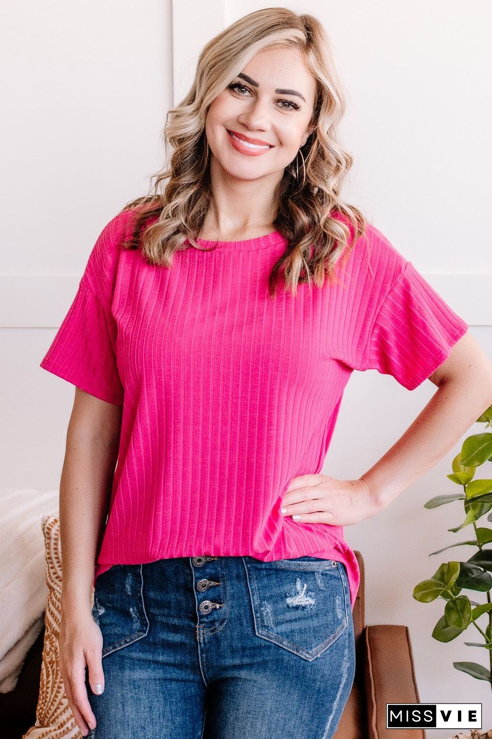 Rose Plus Size Ribbed Knit T-shirt