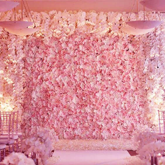 Pink / Cream UV Protected Hydrangea Flower Wall Mat Backdrop 4 Artificial Panels 11 Sq ft.