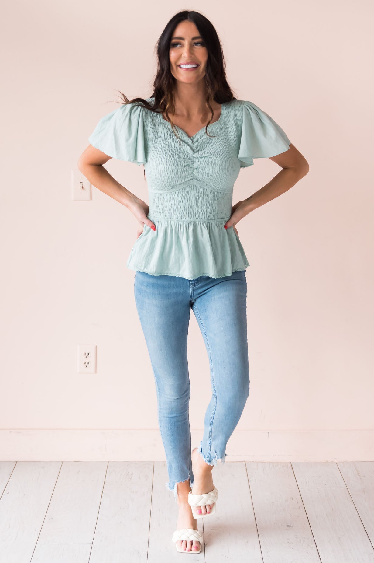 Joy Found Me Modest Peplum Blouse