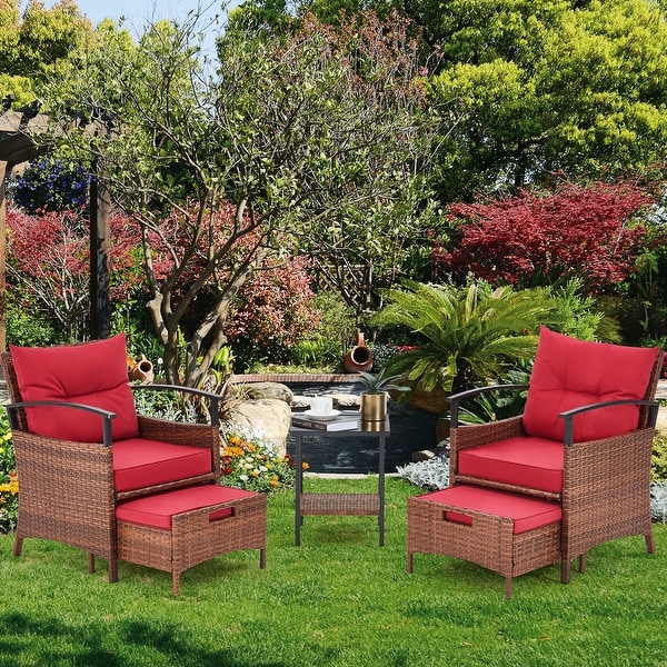 AVAWING 5Piece Patio Furniture Set Wicker Conversation Set with Coffee Table and Ottoman