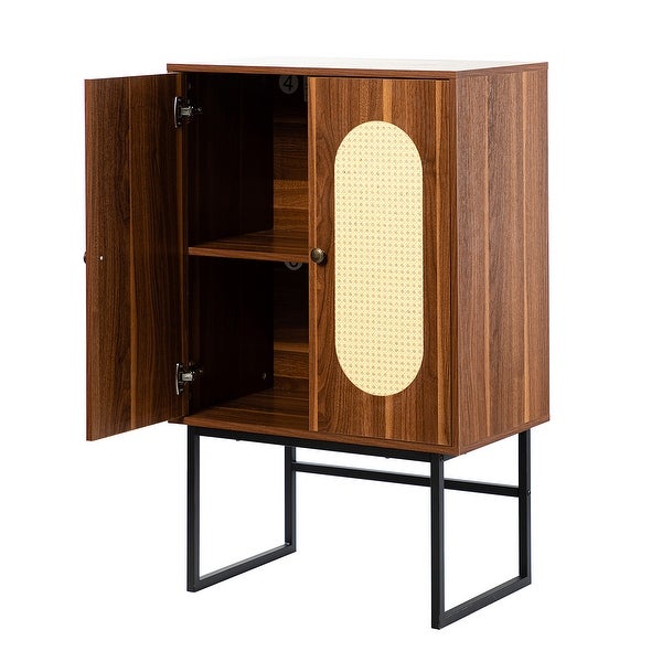 2-Door Accent Cabinet with Interior Shelves and Black Metal Base