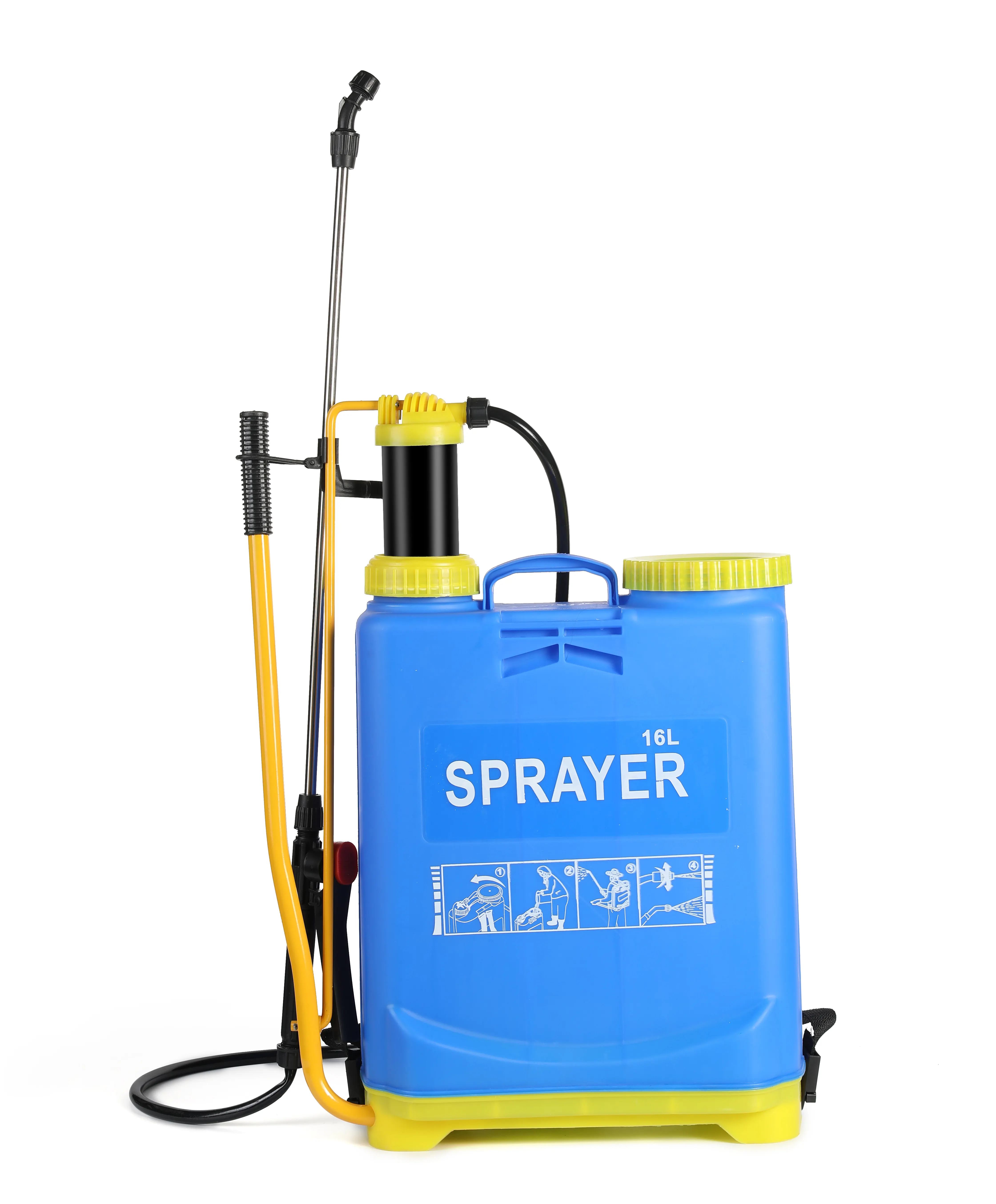 High Quality 16L Plastic Protable Manual Knapsack Sprayer Yellow Bule Knapsack Battery Sprayer