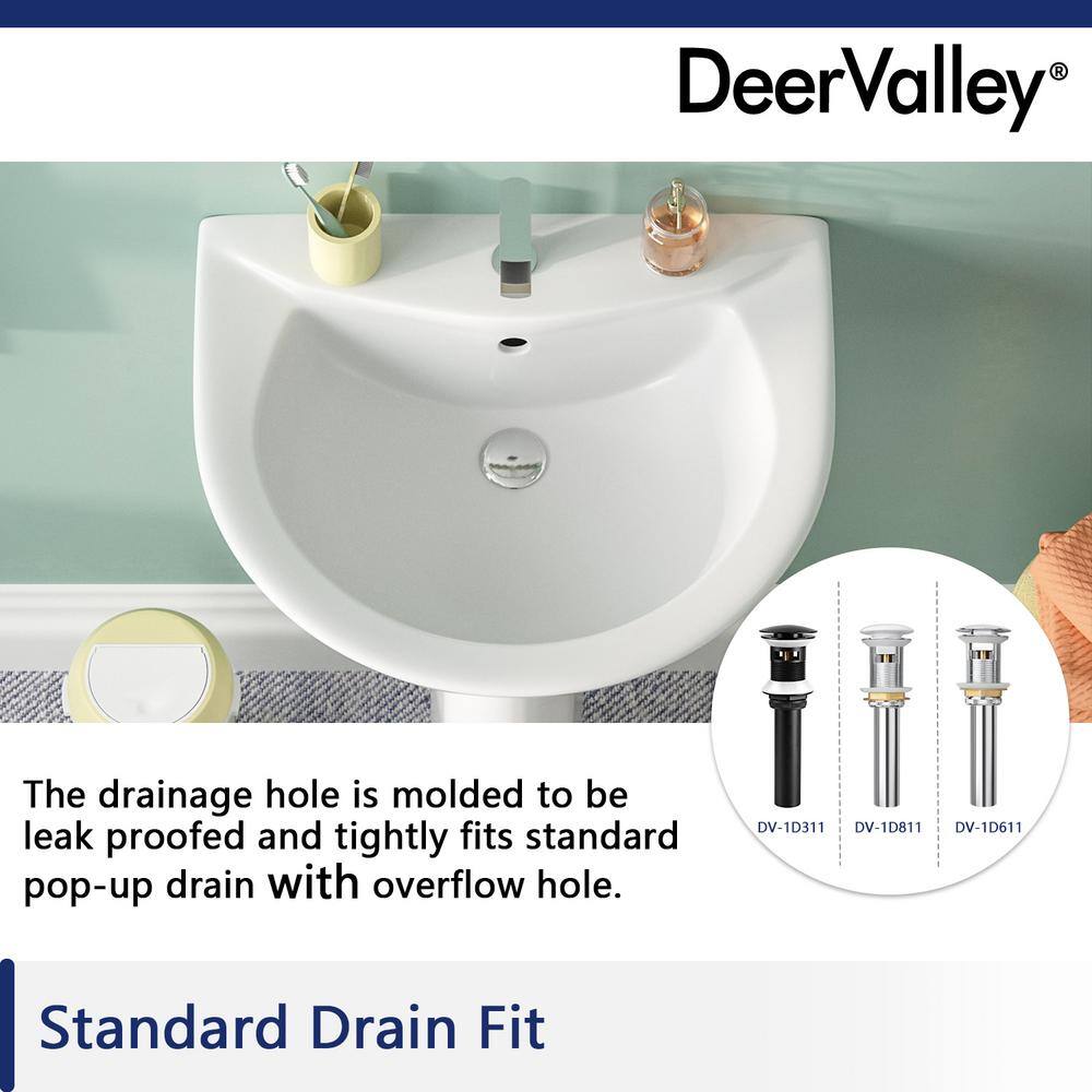 DEERVALLEY Liberty White Vitreous China Pedestal Combo Bathroom Sink in U-Shape Design with Overflow DV-1P523