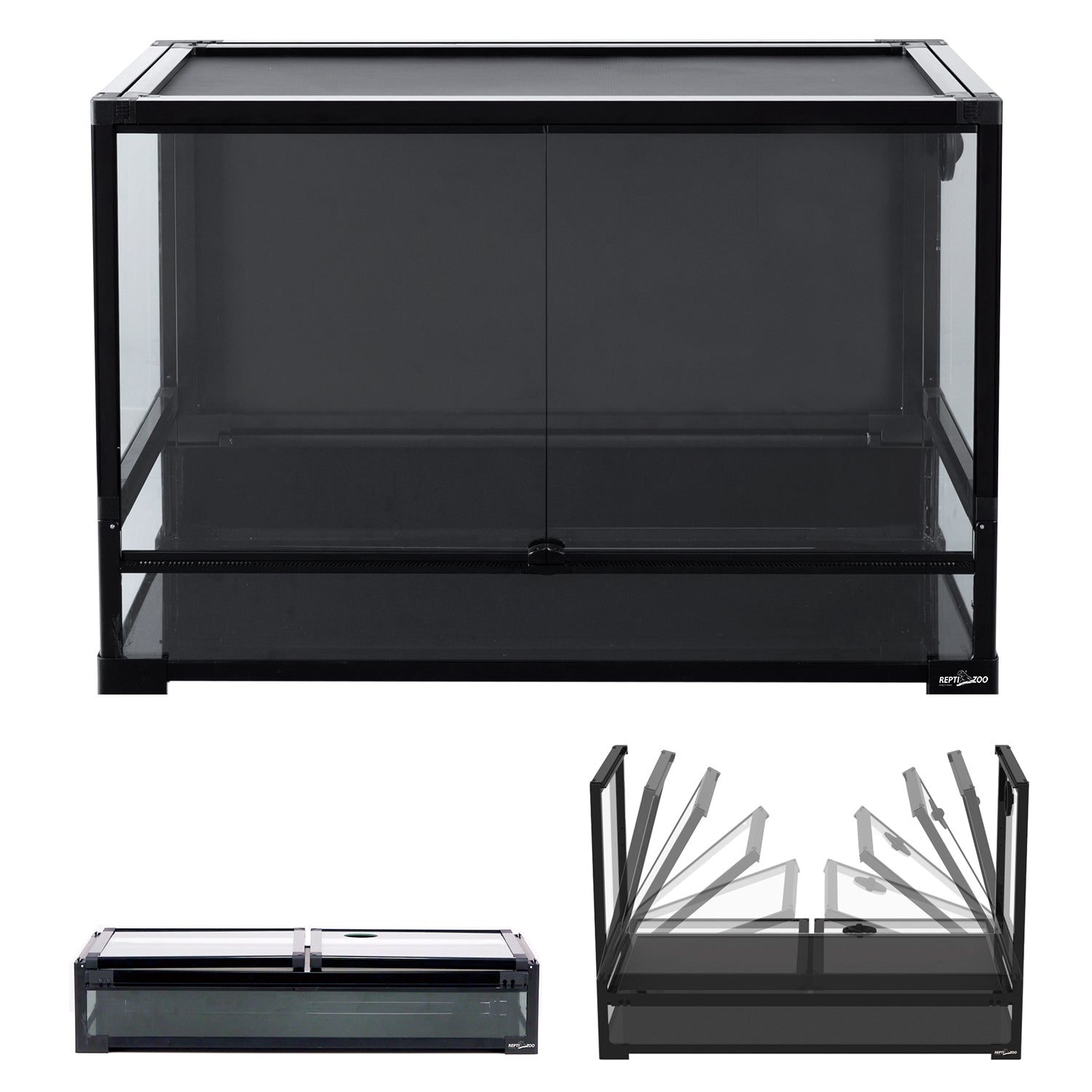 REPTI ZOO 67 Gallon Tempered Glass Reptile Large Terrarium Tank with Black PVC Back ， Easy Folding