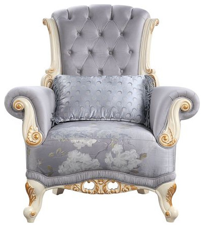 Acme Galelvith Chair With 2Pillows Gray Fabric   Victorian   Armchairs And Accent Chairs   by AMOC  Houzz