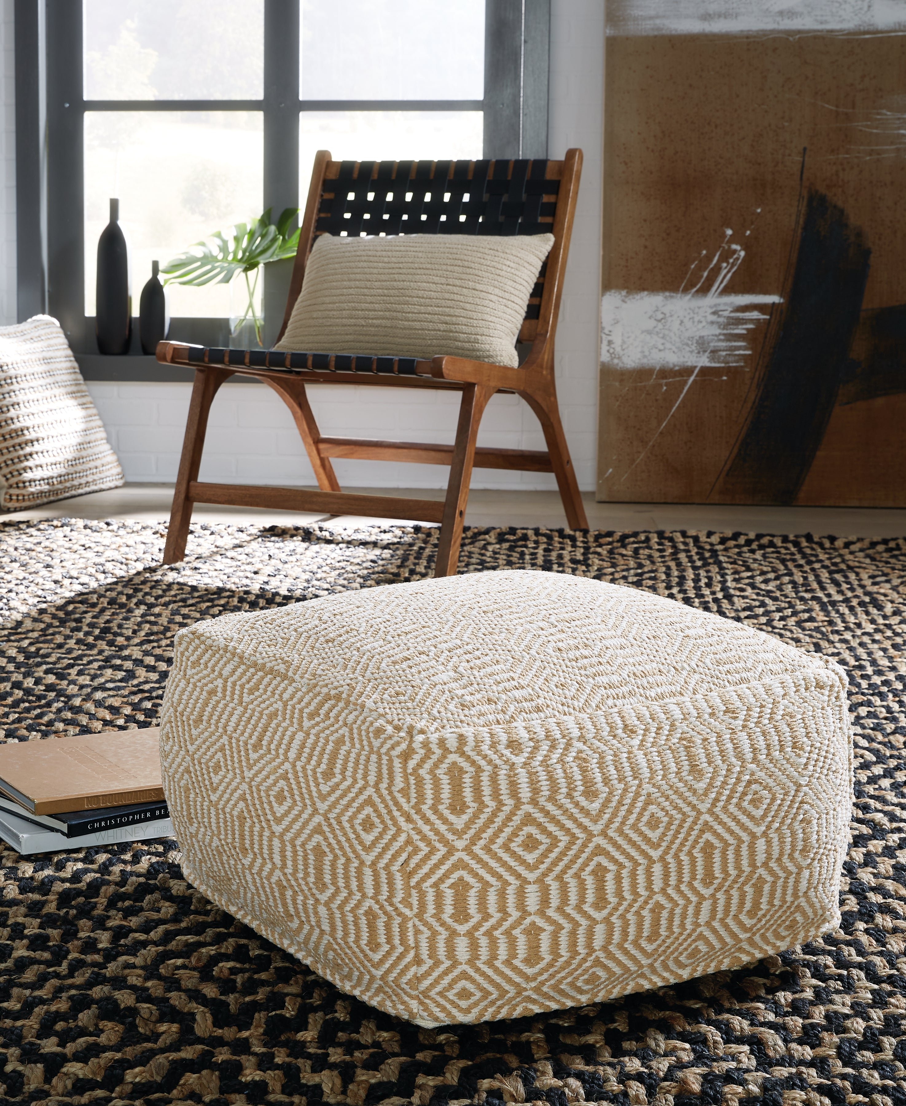 (Online Special Price) Adamont Tan/Ivory Pouf