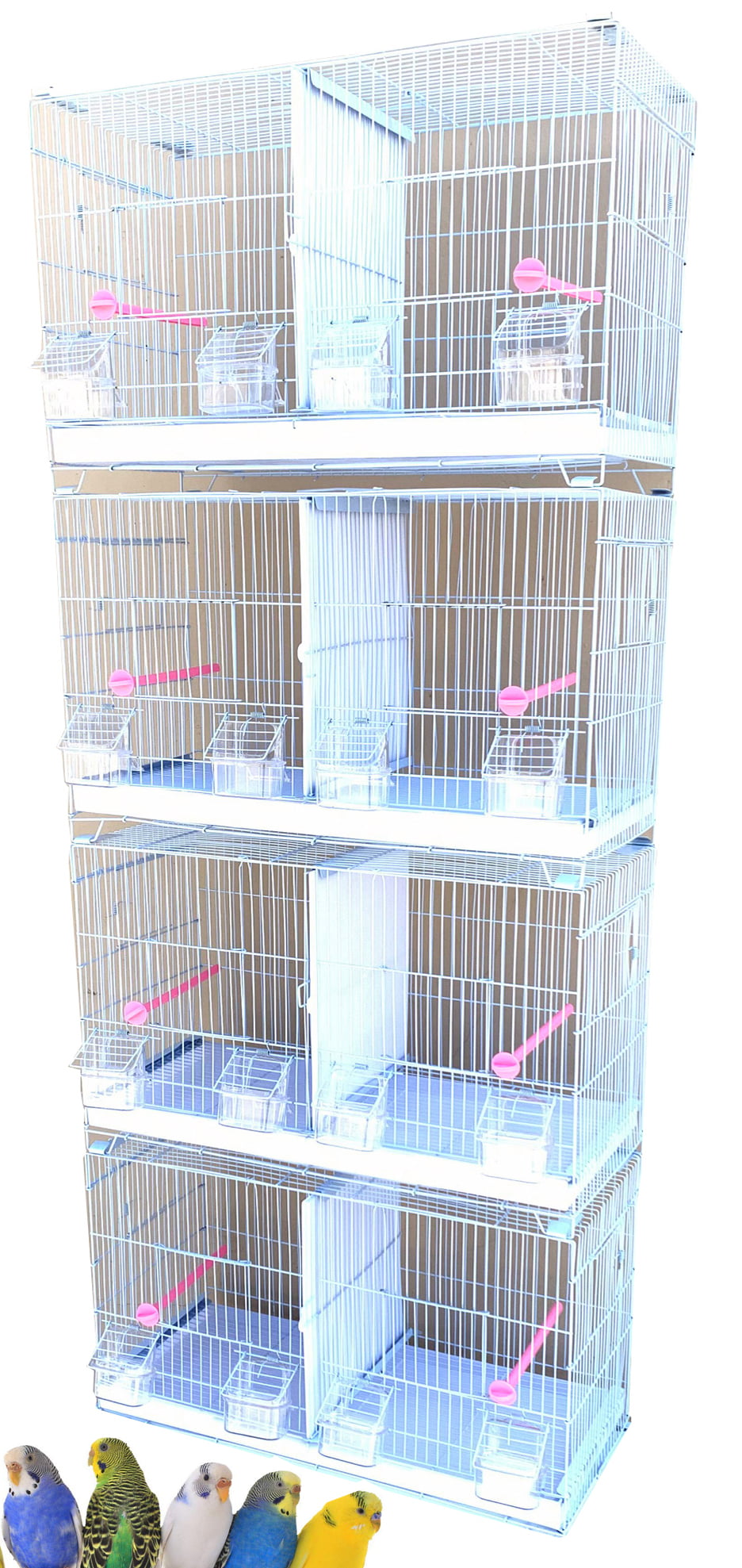 Combo-4 Stack and Lock Double Breeding Breeder Flight Aviary Canary Budgie Bird Quail Cage with Center Wire and Solid Dividers Breeding Nest Doors Rolling Stand