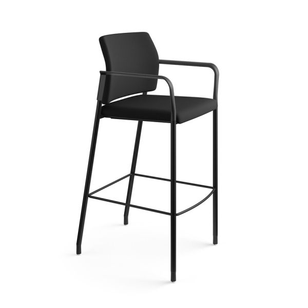 HON Accommodate? Series Café Stool with Fixed Arms， Black Fabric