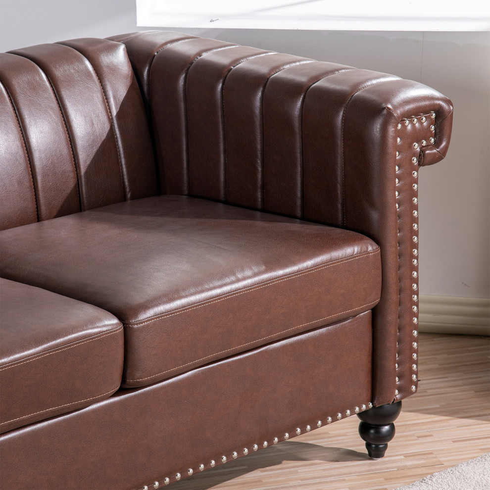 83 quotFaux leather Square Arm Sofa with Nailhead Trim   Traditional   Sofas   by AquaView Inc  Houzz