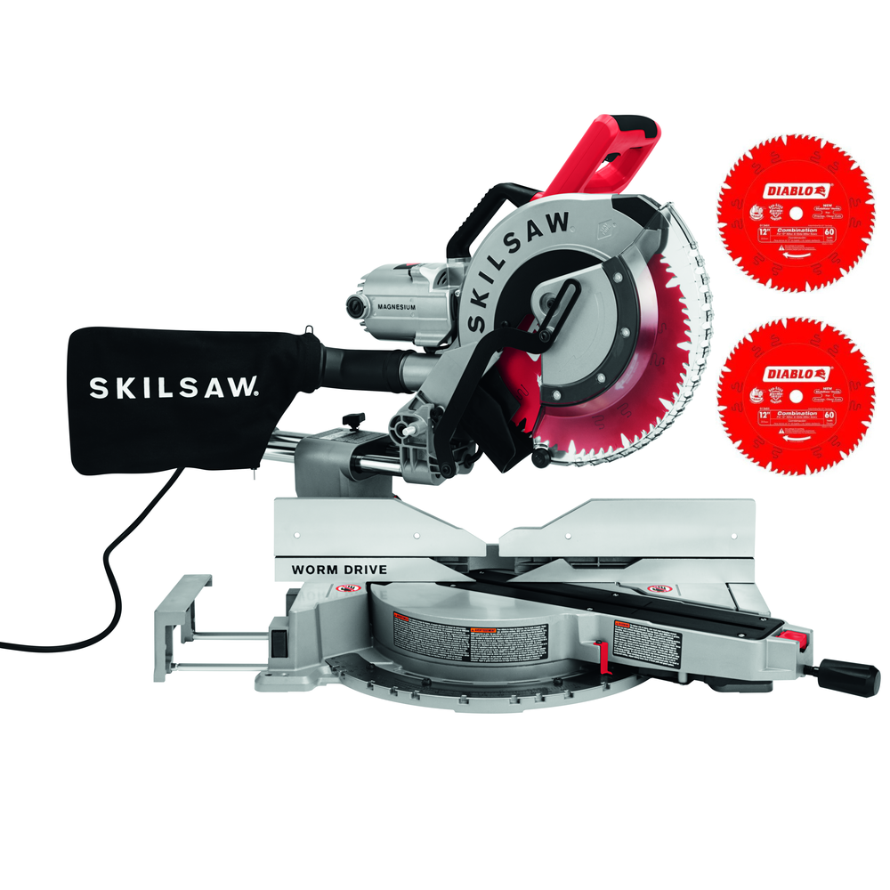 Skil 12 Worm Drive Dual Bevel Sliding Miter Saw with 3 Diablo Blades