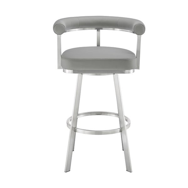 Gini 26 Inch Swivel Counter Stool， Round Back， Chrome， Gray Faux Leather