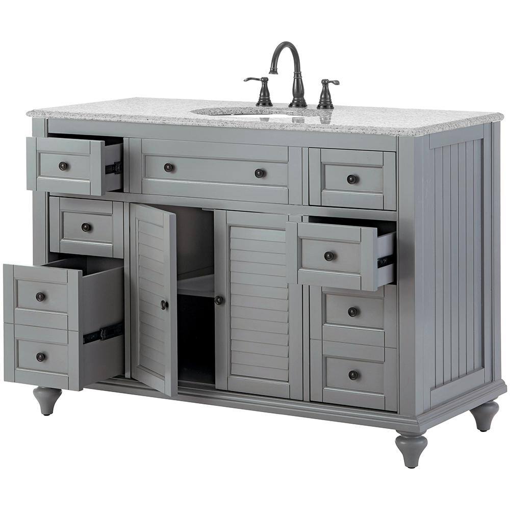 Home Decorators Collection Hamilton Shutter 49.5 in. W x 22 in. D Bath Vanity in Gray with Granite Vanity Top in Gray with White Sink 10806-VS48H-GR