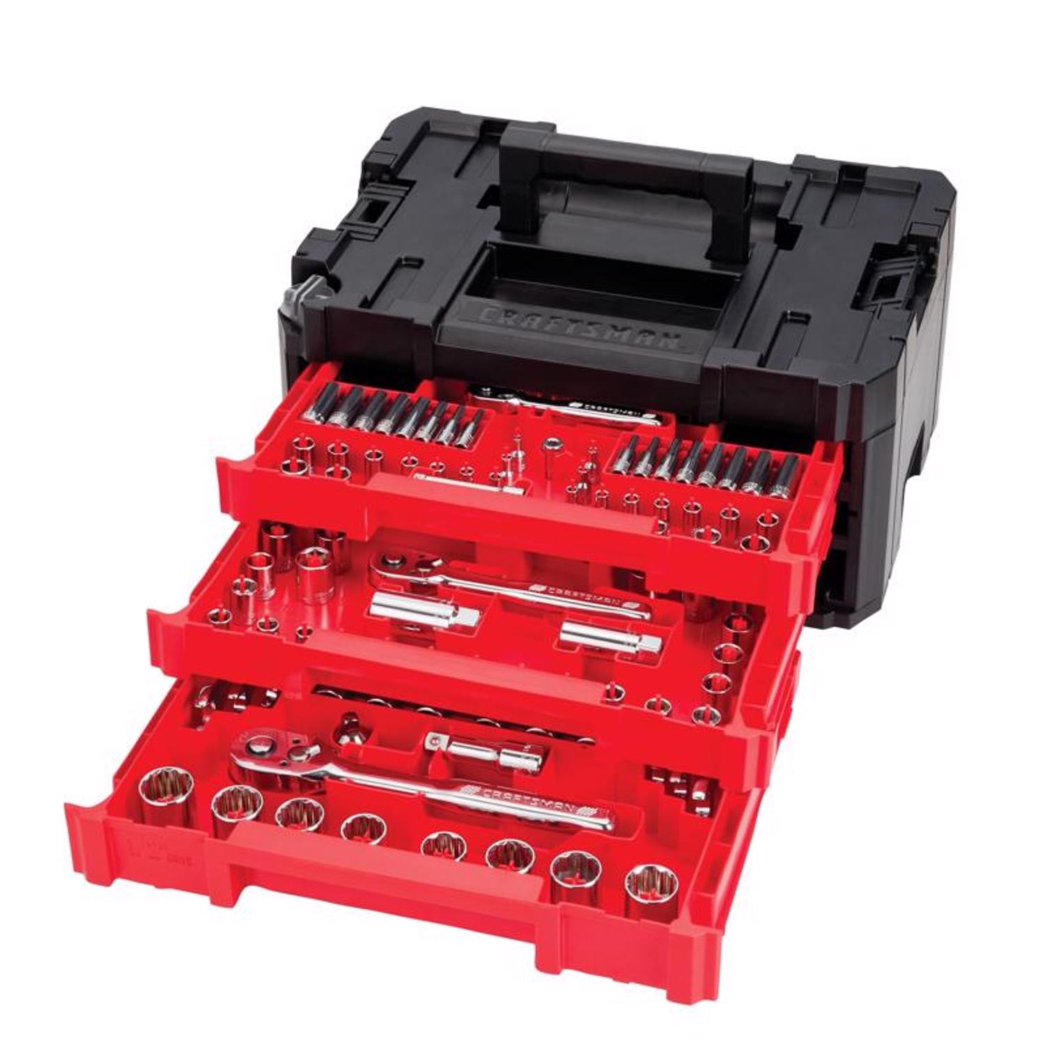 Craftsman Versastack 1/4， 3/8 and 1/2 in. drive Metric and SAE Mechanic\u0027s Tool Set 262 pc