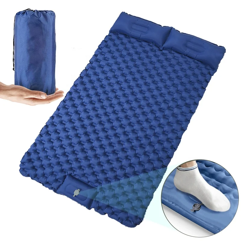 Two person Wide Inflatable Sleeping Pad Self inflating Double camping Mattress  Ultralight Outdoor Twin Air Bed with Pillow