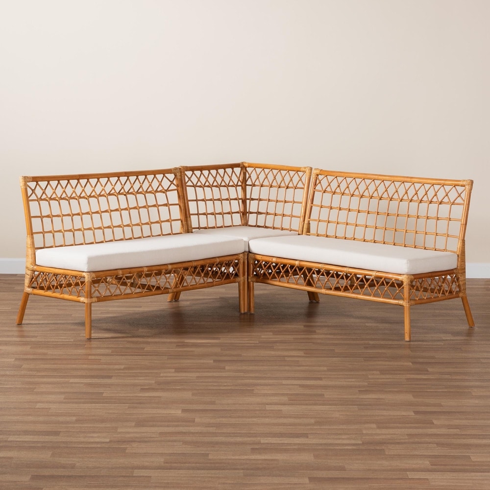 Capella Modern Bohemian Honey Rattan 3 Piece Dining Nook Banquette Set