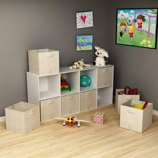 Beige 6-Piece Fabric Foldable Storage Cubes  Bins for Shelving Unit (10.5 in. W x 10.5 in. H x 11.15 in. D) 400037VEG