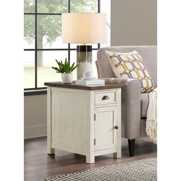 Monterey Chairside Table with hidden Power Outlets， Solid Wood