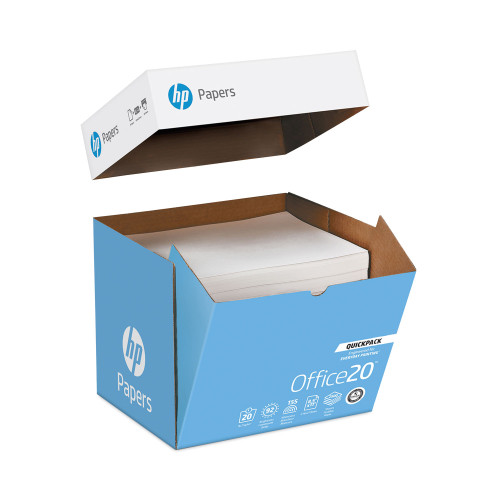 HP Office20 Paper， 92 Bright， 20lb， 8.5 x 11， White， 2， 500/Carton (112103)