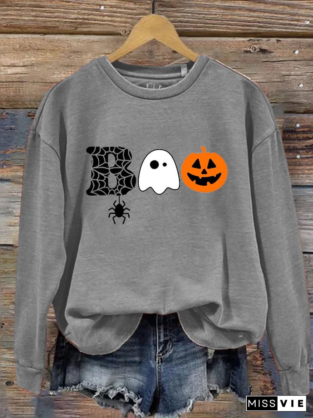 Women's Halloween Boo Print Casual Sweatshirt