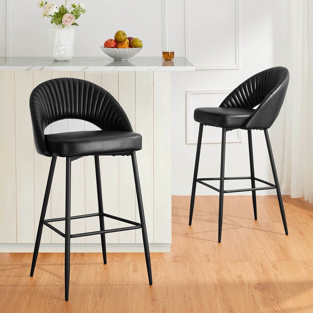 Glitzhome Modern Quilted Leatherette Tapered Legs Bar Stools Set of 4