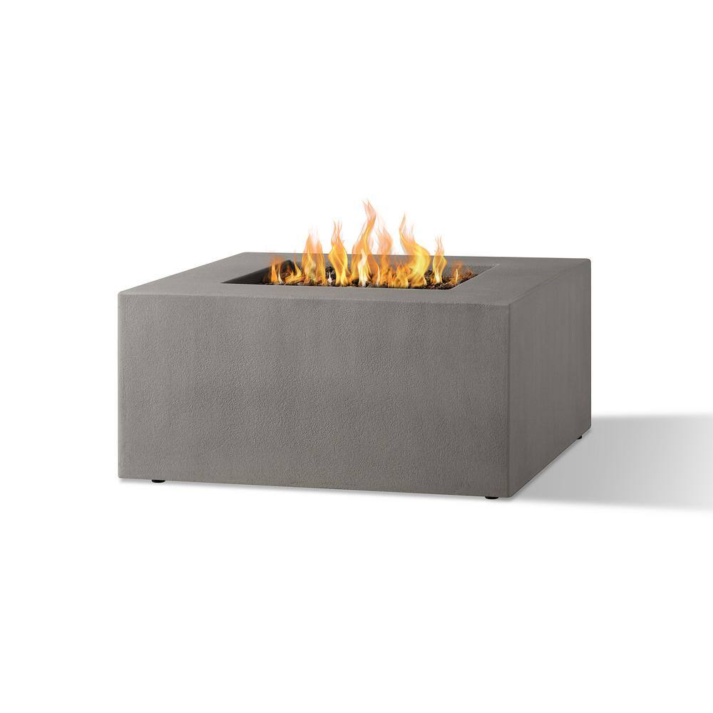 JENSEN CO Matteau 40 in. Square Concrete Composite Propane Fire Table in Flint with Vinyl Cover 141LP-FLNT