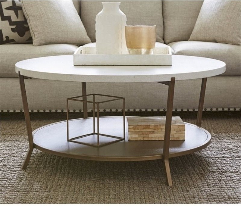 Beaumont Lane Round Coffee Table in Brown Eyed Girl   Transitional   Coffee Tables   by Homesquare  Houzz