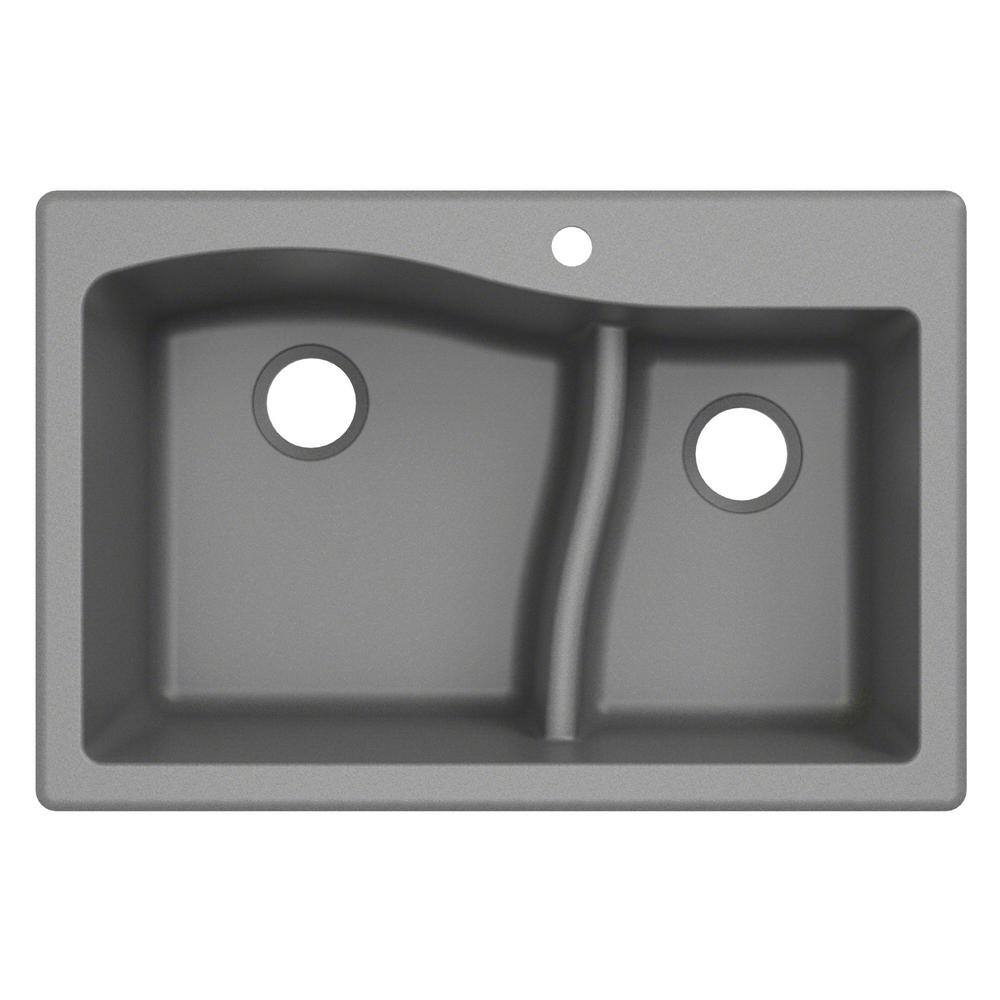 KRAUS Quarza Drop-inUndermount Granite Composite 33 in. 1-Hole 6040 Double Bowl Kitchen Sink in Grey KGD-442GREY