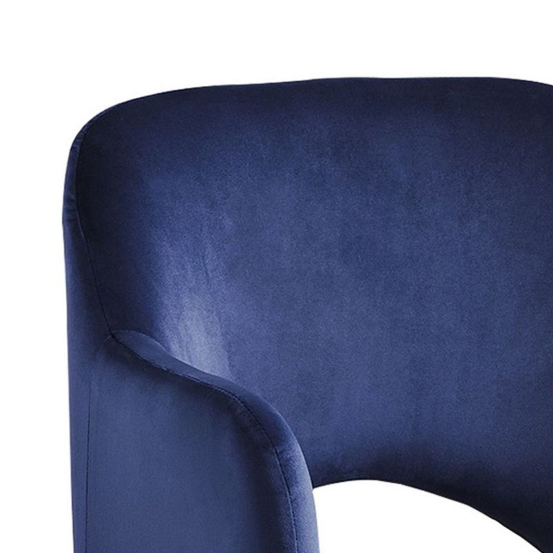 Velvet Padded Accent Chair with Open Back and Angled Legs， Blue and Gold