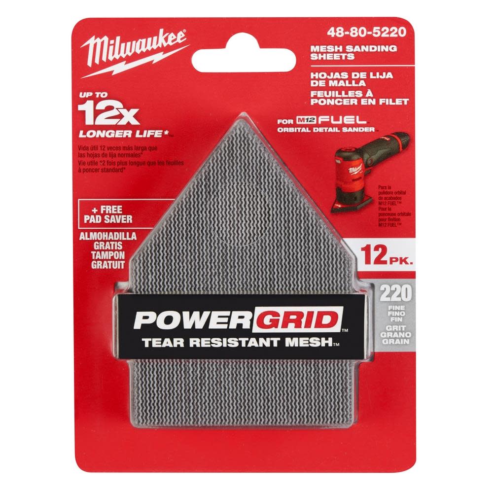 Milwaukee 220 Grit Mesh Sanding Sheets for M12 Orbital Detail Sander 12pk