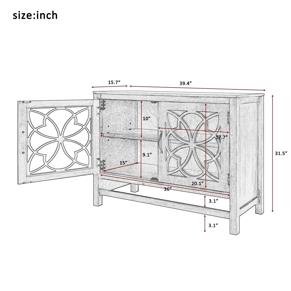 Wood Accent Buffet Sideboard Storage Cabinet with Doors and Adjustable Shelf  Entryway Kitchen Dining Room