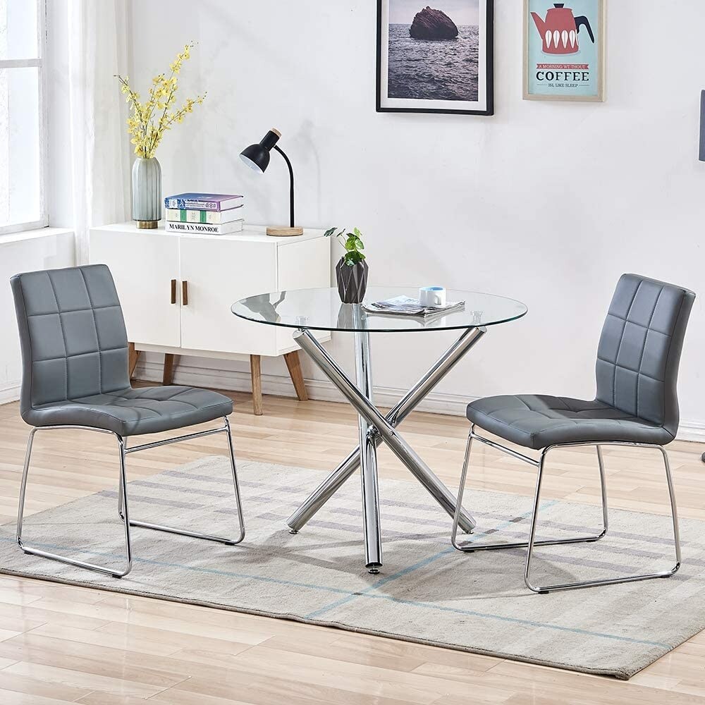 3 Piece Dining Table Set Tempered Glass Table with 2 Chairs