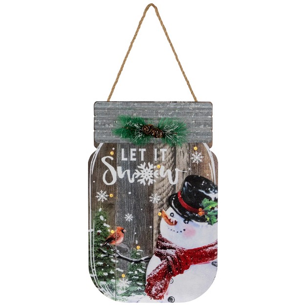 Snowman Mason Jar Let It Snow Christmas Wall Sign