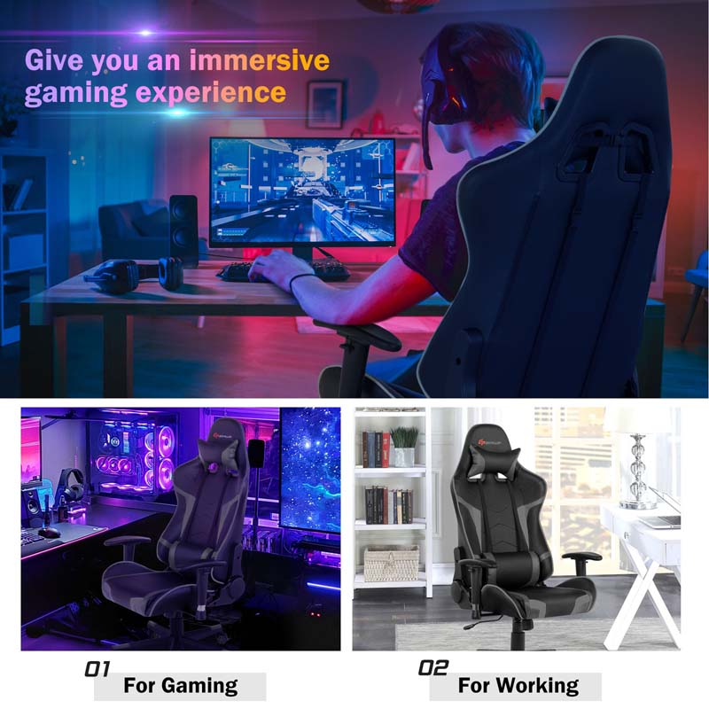 Ergonomic Swivel Massage Gaming Chair Recliner, E-Sport Gamer Racing Chair, Computer Office Chair with Headrest & Lumbar Support