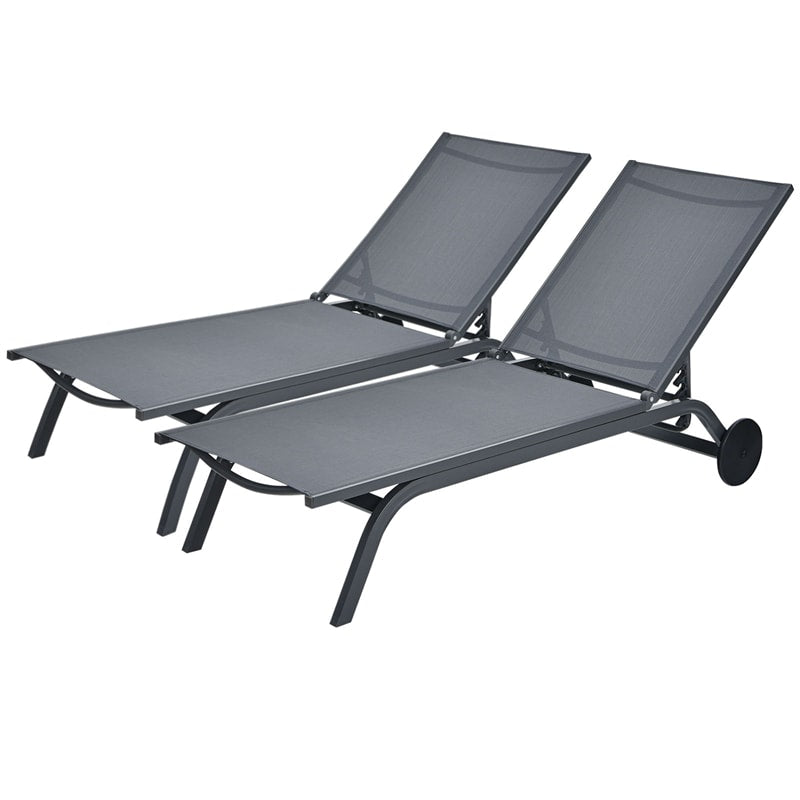 6-Position Adjustable Patio Chaise Lounge Chair Outdoor Beach Recliner with Wheels