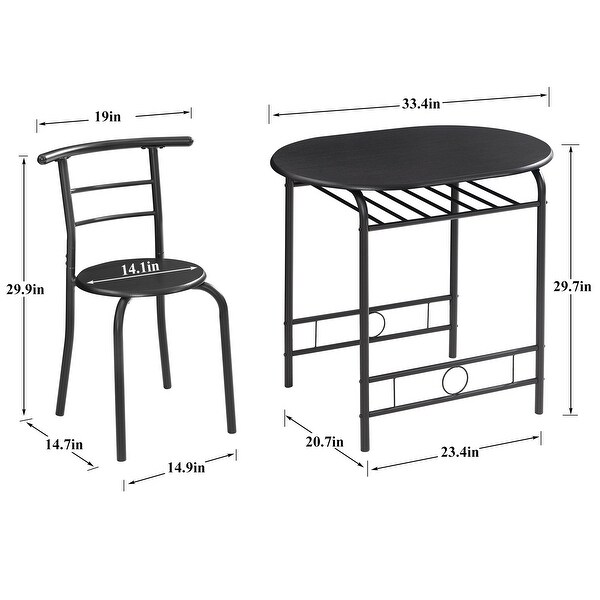 3-Piece Dining Set， Modern Wood Oval Table and 2 Chairs Set with Built-In Wine Rack