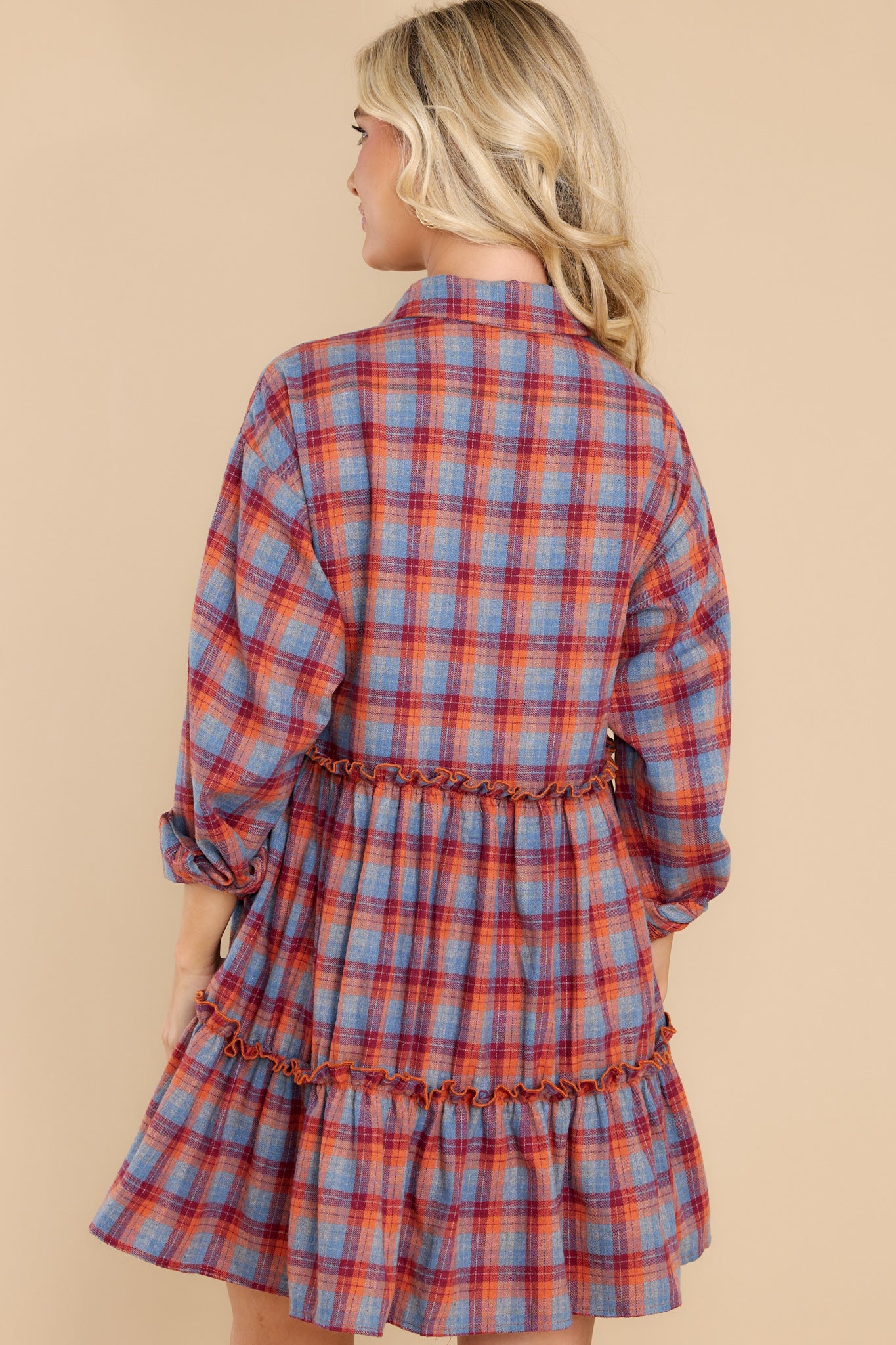 Like A Book Dusty Blue Multi Plaid Dress