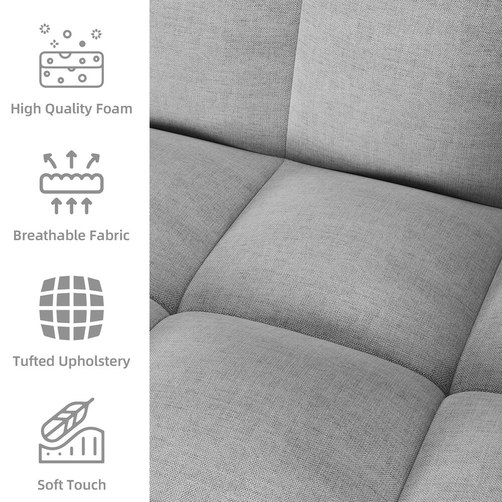 Linen Couches Upholstered Futon Sofa Bed with Thicken Wood Legs